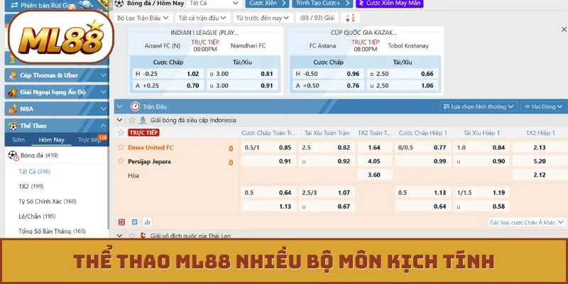 Thể thao ML88 Thể thao ML88 nhiều bộ môn kịch tính
